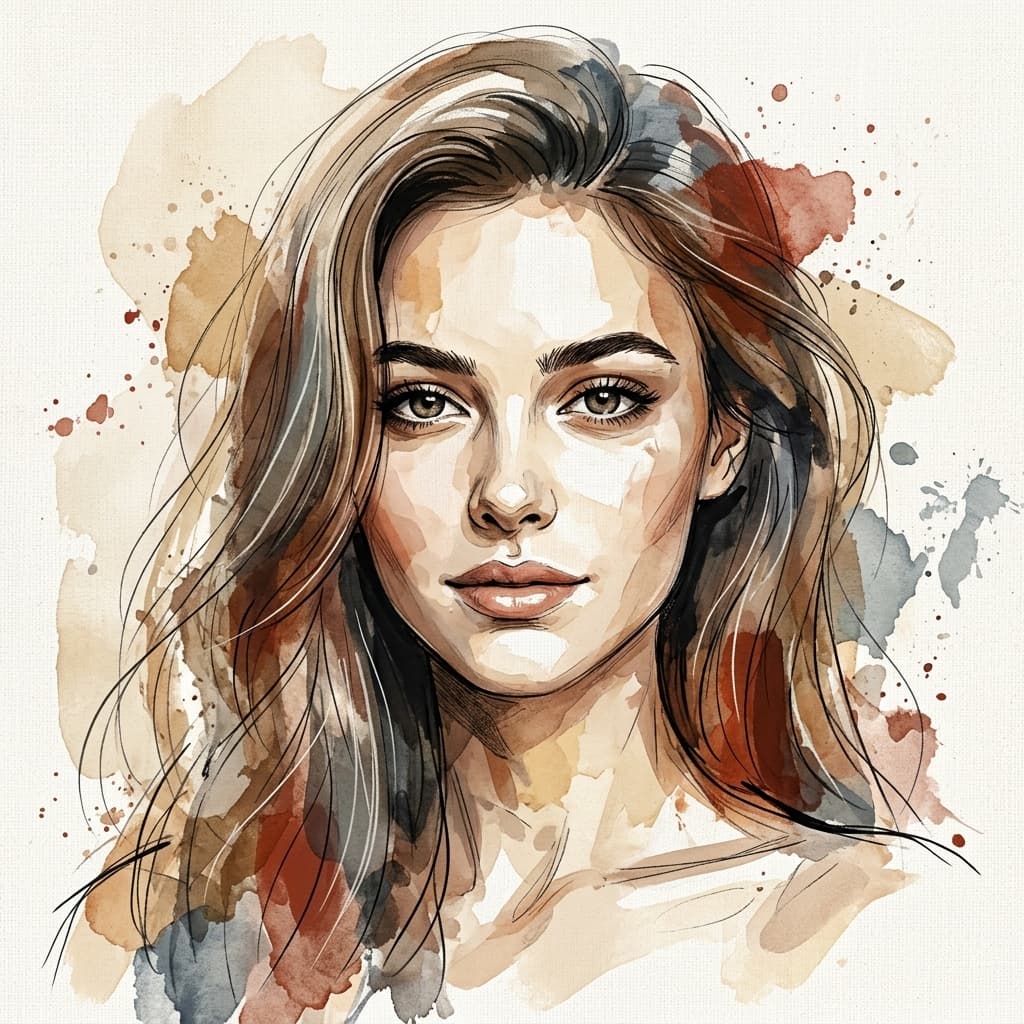 Watercolor Gouache Portrait image prompt preview