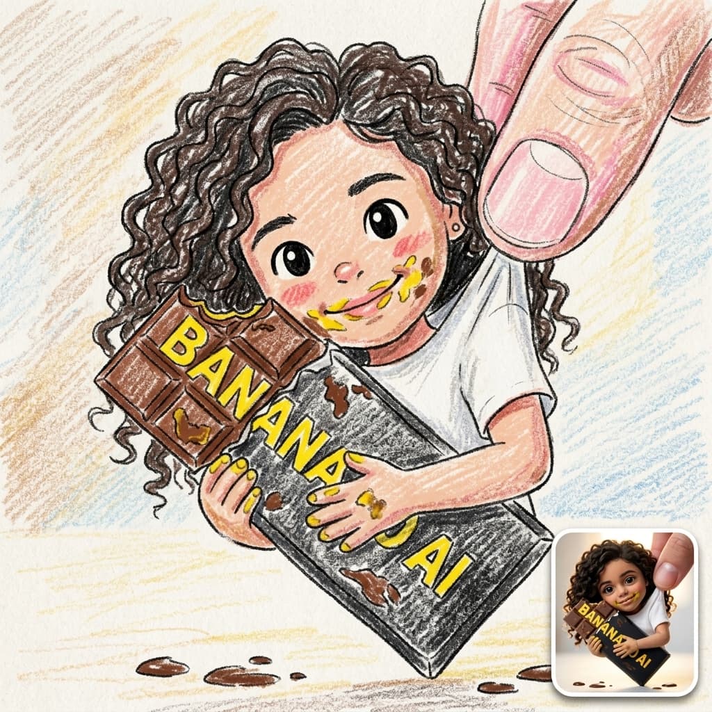 Ejemplo de edición IA de ilustración a crayón